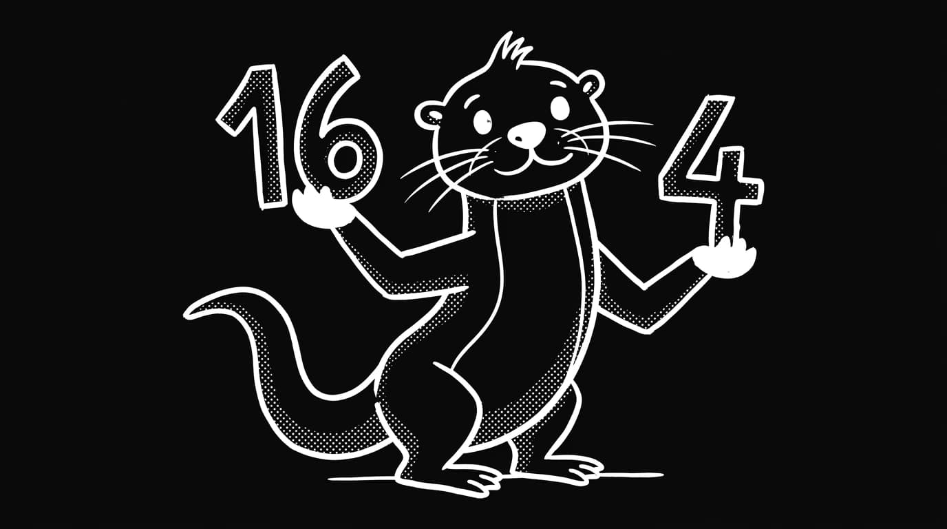 Otter mascot balancing the numbers 16 and 4 on a scale, illustrating doubling and halving